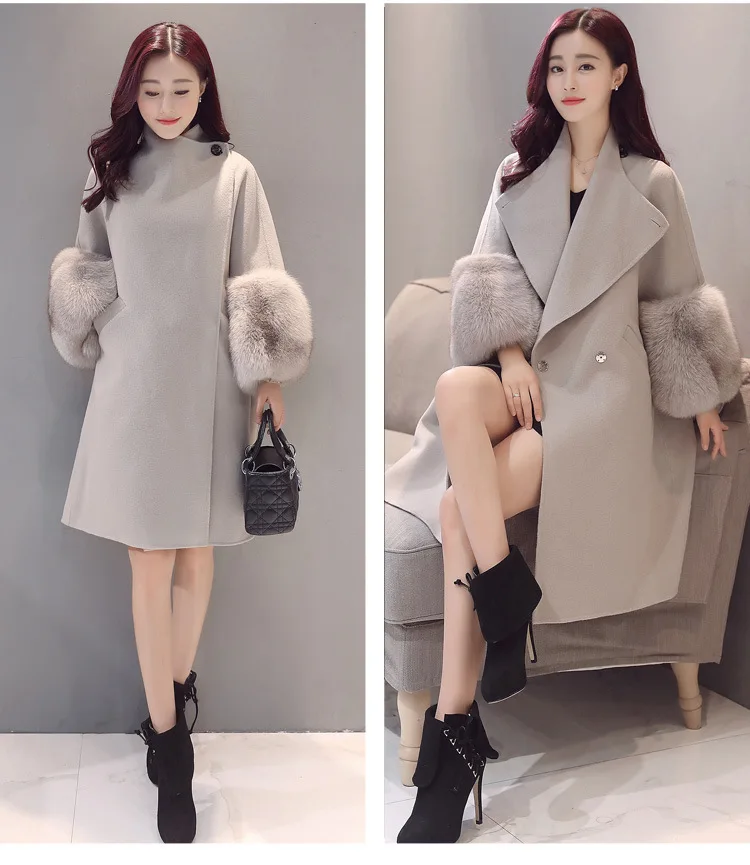 Модное длинное шерстяное пальто из искусственного меха, однотонное офисное Женское пальто на пуговицах, корейское осенне-зимнее пальто