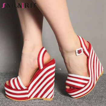 

SARAIRIS Luxury Brand Big Size 47 Sexy Stripe Platform Women's Wedges Shoes Sandals Summer Party High Heels Ladies Shoes Woman