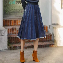 ^#Cheap INMAN Women's 2017 fall in new cotton washed denim denim skirt, A pleated skirt ^#Cheap INMAN Women's 2017 fall in new cotton washed denim denim skirt, A pleated skirt