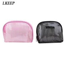 1 шт. в сочетании с прозрачным ПВХ-материалом; туфли большого Ёмкость косметичка Для женщин моды туристические рюкзаки Портативный Водонепроницаемый полосы составляют, сумочка, сумки для косметики 793515