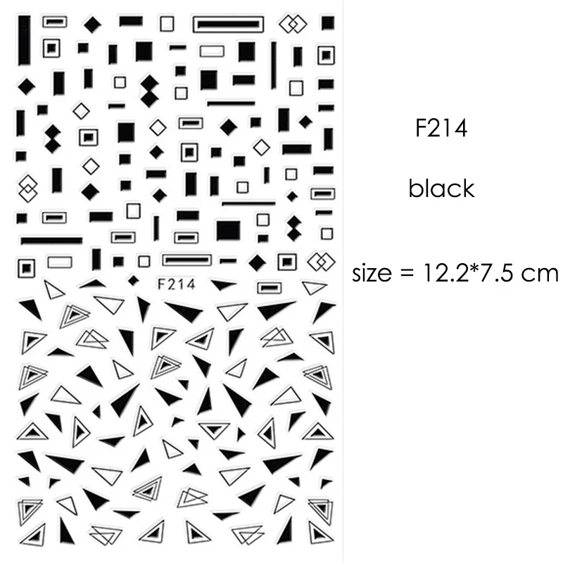 F212-F218 наклейки для ногтей серии s F 12*7,5 см белый черный золотой серебряный узор самоклеющиеся наклейки для украшения ногтей - Цвет: F214 Black