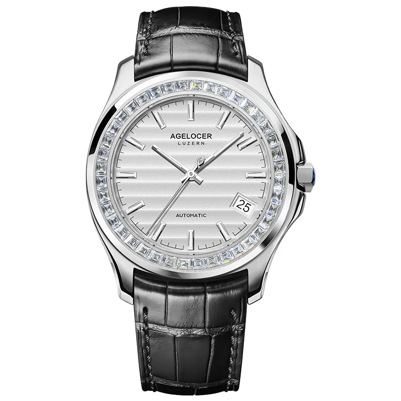 AGELOCER механические часы Для мужчин швейцарский бренд погружения 50 м Водонепроницаемый роскошные часы с драгоценными камнями 40 шт. Swarovski Crystal камень