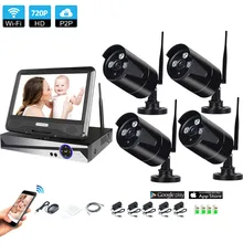 Wireless Surveillance System Network 10.1″ LCD Monitor NVR Recorder Wifi Kit 4CH 720P HD Video Inputs Security Camera
