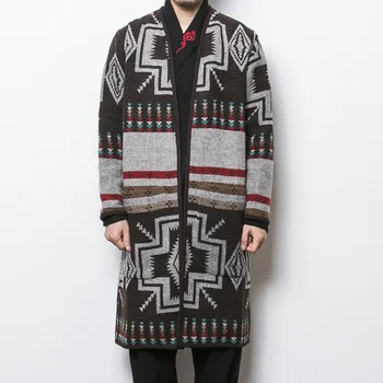 

Designed Chinese Style men Geometric Blends autumn Dress Long Cardigan High Quality Jackets Traditional Casual Cardigan Coats