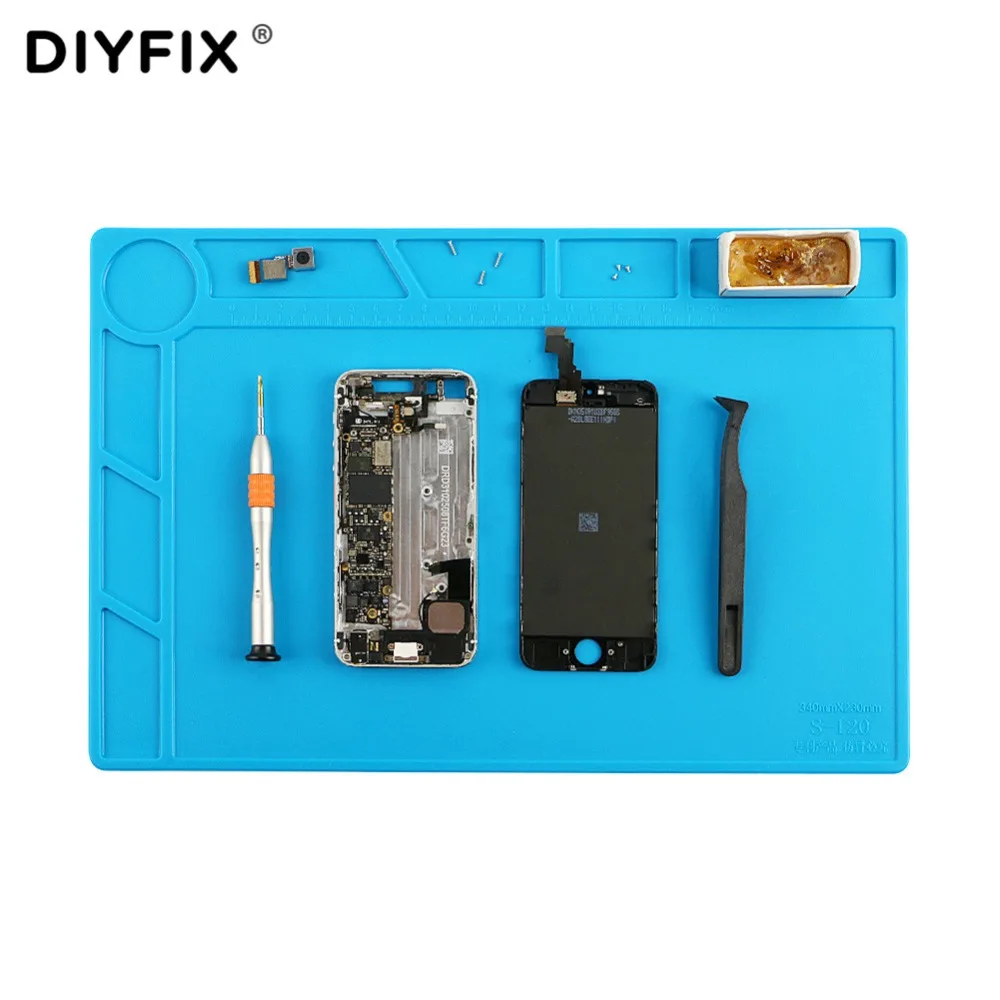 DIYFIX Heat Insulation Silicone Pad 34x23cm Desk Mat Maintenance Platform with 20cm Scale Ruler for BGA Soldering Repair Station