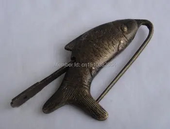 

Chinese old style Brass fish statues lock and key