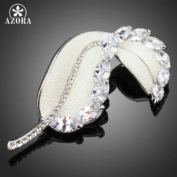 

AZORA White Gold Color Clear Tiny Imitation Pearls Banana Leaves set with Marquise Cubic Zirconia Pin Brooch TP0045