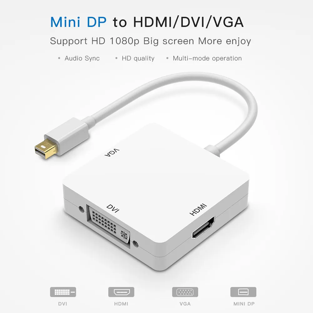 

3 in1 Thunderbolt Mini Displayport DP to HDMI DVI VGA Adapter Display port Cable for apple MacBook Pro Mac Book Air