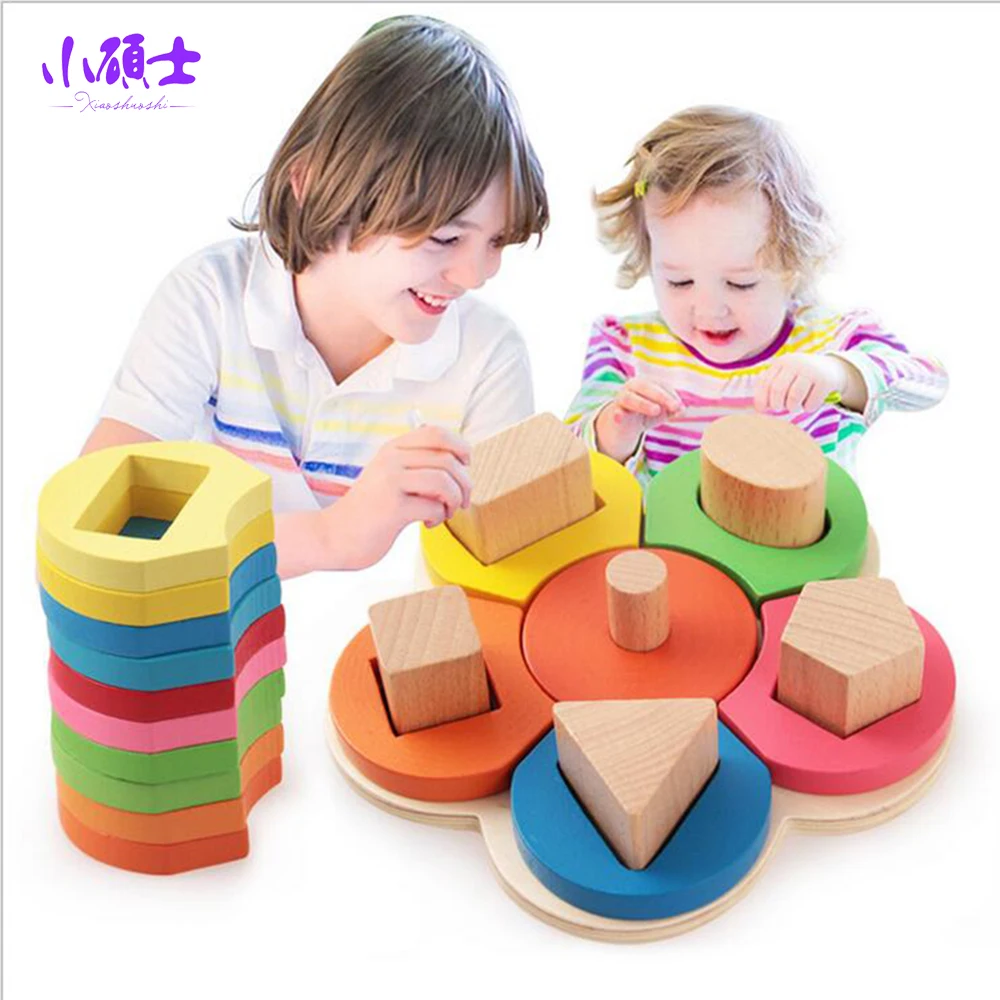 Деревянный цветок Форма столб Jenga для Для детей раннего образования обучения интеллекта развивающихся Puzzle игрушки подарок