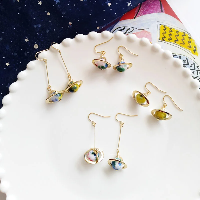 

Free Shipping Metal texture simple creative planet shape ear hook Earring Wholesale