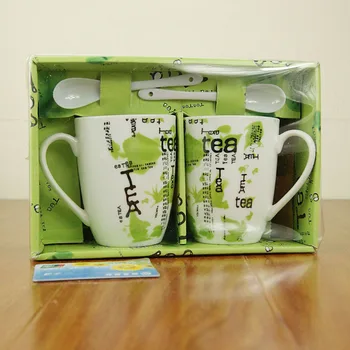 

Maple double cup ,green ceramic cup, spoon Coffee cup set, breakfast cup