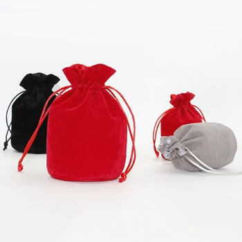

30pcs/lot 9*14.5cm High Quality Cosmetic Velvet Pouch Logo Printed Drawstring Satin Gift Bags Packaging
