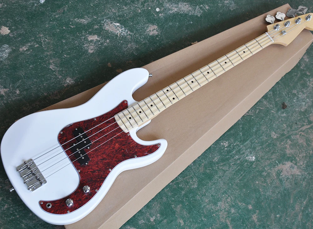 

4 Strings White Electric Bass Guitar with Maple Fingerboard,RedPearl Pickguard,Chrome Hardwares,offering customized services