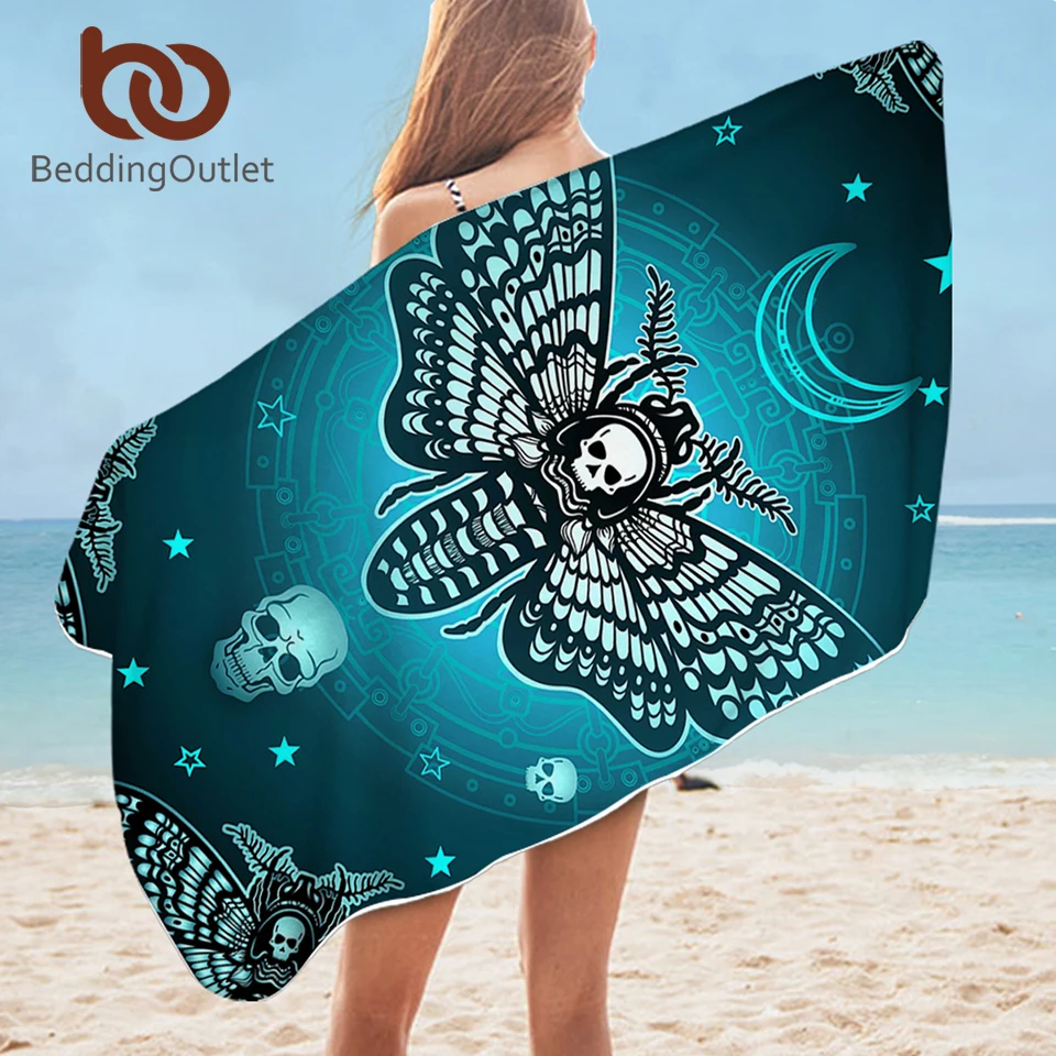 

BeddingOutlet Death Moth Bath Towel Microfiber Gothic Skull Shower Towel for Adults Butterfly Yoga Mat Blue Star toalla 75x150cm
