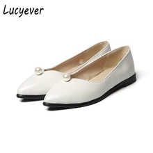 Lucyever Damenmode Friesen Echtem Leder Loafer Schuhe Sexy Perle Flach Spitz Wohnungen Frau Beleg Auf Bequeme Schuhe