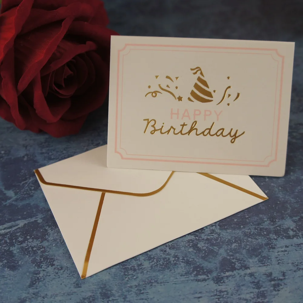 25pcs happy birthday gold fold card leave message cards invitation birthday party card