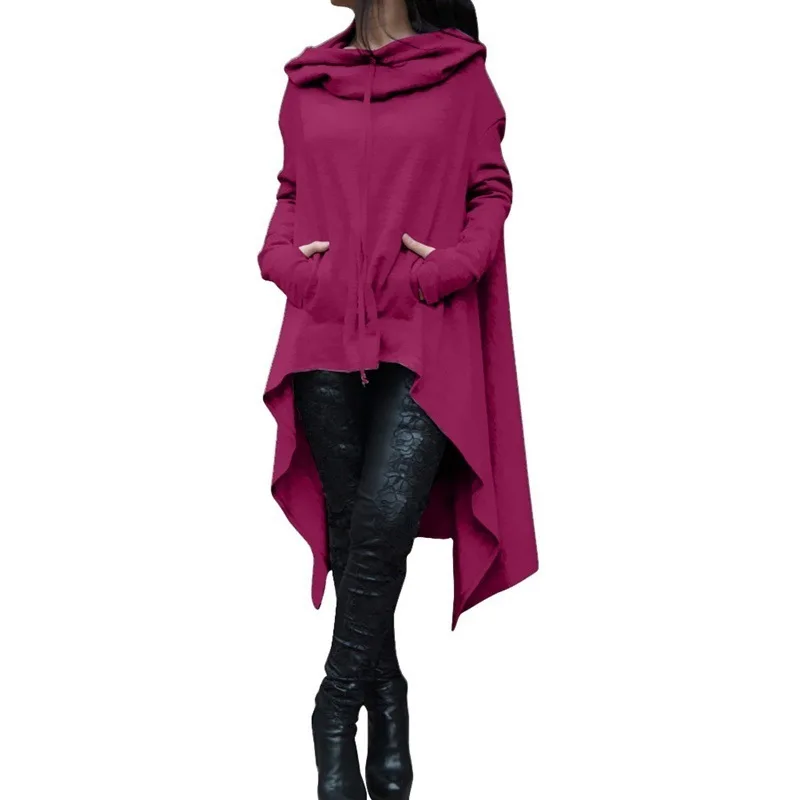 

Women Lady Top Sweatshirt Hoodie Solid Color Long Sleeve Irregular For Autumn Winter FDC99
