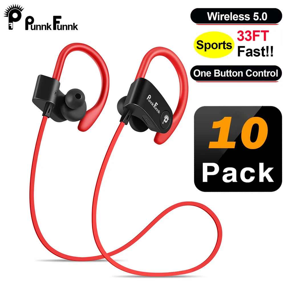 

PunnkFunnk 10 pack Sport Bluetooth 5.0 Headphone Wireless Earphones audifonos earphone Stereo bass Headset with Mic for xiaomi