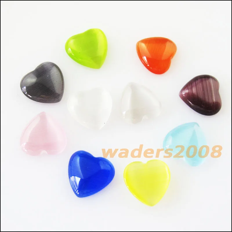 

20Pcs Mixed Smooth Heart Cat Eye Flatback Scrapbooking Charms 10mm