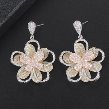 

29*40 MM Luxury Statement Jewelry Flora Dangle Earrings Full AAA Cubic Zirconia Earrings For Women pendientes mujer moda 2018