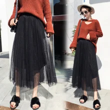 TingYiLi длинные тонкие гофрированные юбки женские Осень Зима макси юбка черный белый серый розовый бежевый Корейская юбка
