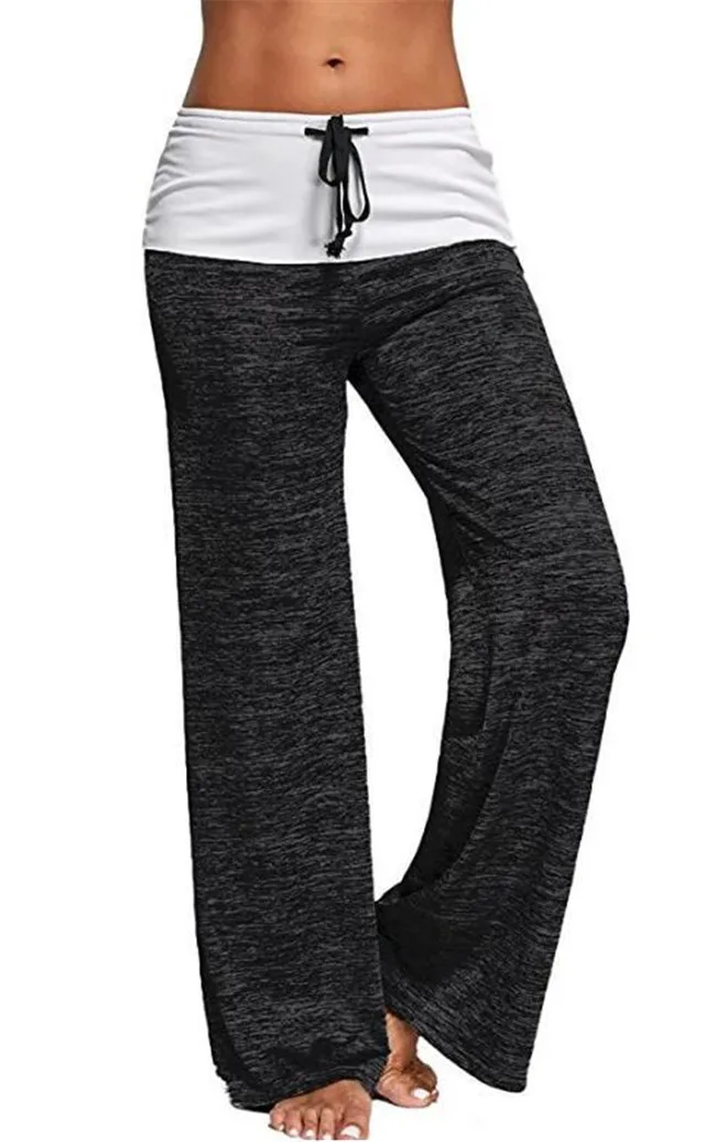 Женские широкие брюки с высокой талией, со шнурком, свободные, плоская длина, женская одежда для активного отдыха, хлопковые брюки - Цвет: Black