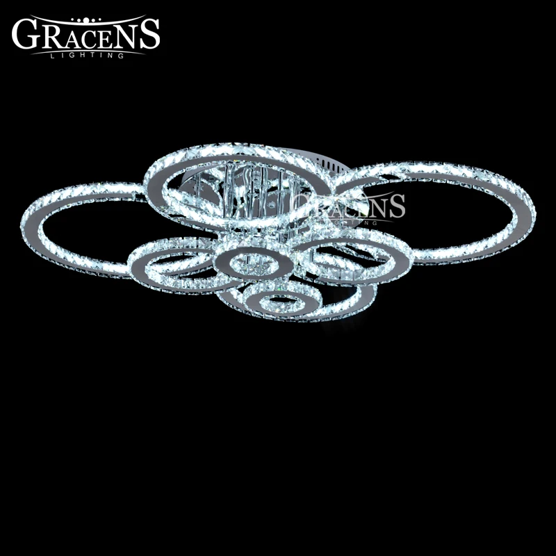 

Modern Design LED Ceiling Light Fixture Stainless Steel Finished Crystal Rings Lamp LED Circle Lustre Lighting For Sitting Room