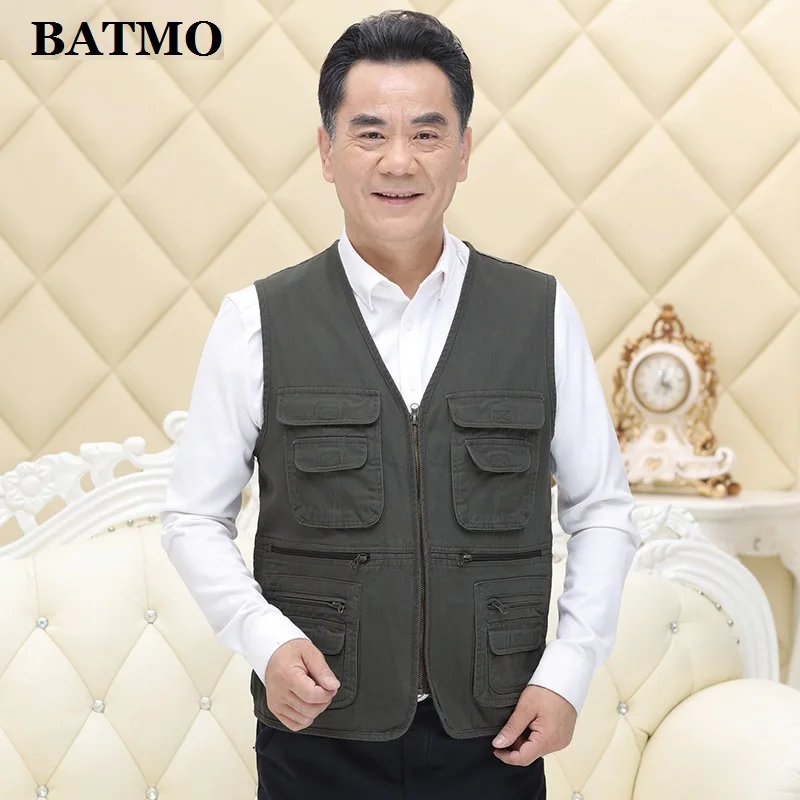 dark grey BATMO/ Новое поступление, высококачественный жилет для рыбалки из хлопка, много карманов, верхняя одежда, куртки, большие размеры, BG11 - Цвет: dark grey