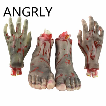 

2pcs Halloween Party Prop Haunted House Bar decoration Realistic toy terror bleeding break the arm The broken leg Hand