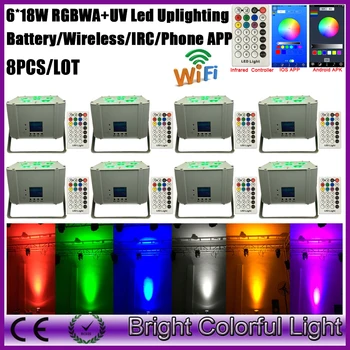 

WIFI Smart par light 6*18W RGBWA UV Wireless Battery Led upLight Wifi LED Bar Uplight iOS&Andorid Phone app Remote control 8XLOT