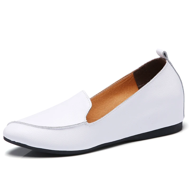 Новые женские лоферы на танкетке, дышащая обувь с острым носком для девушек и студентов, Уличная обувь, пикантная обувь для женщин, однотонные Прогулочные кроссовки - Цвет: White