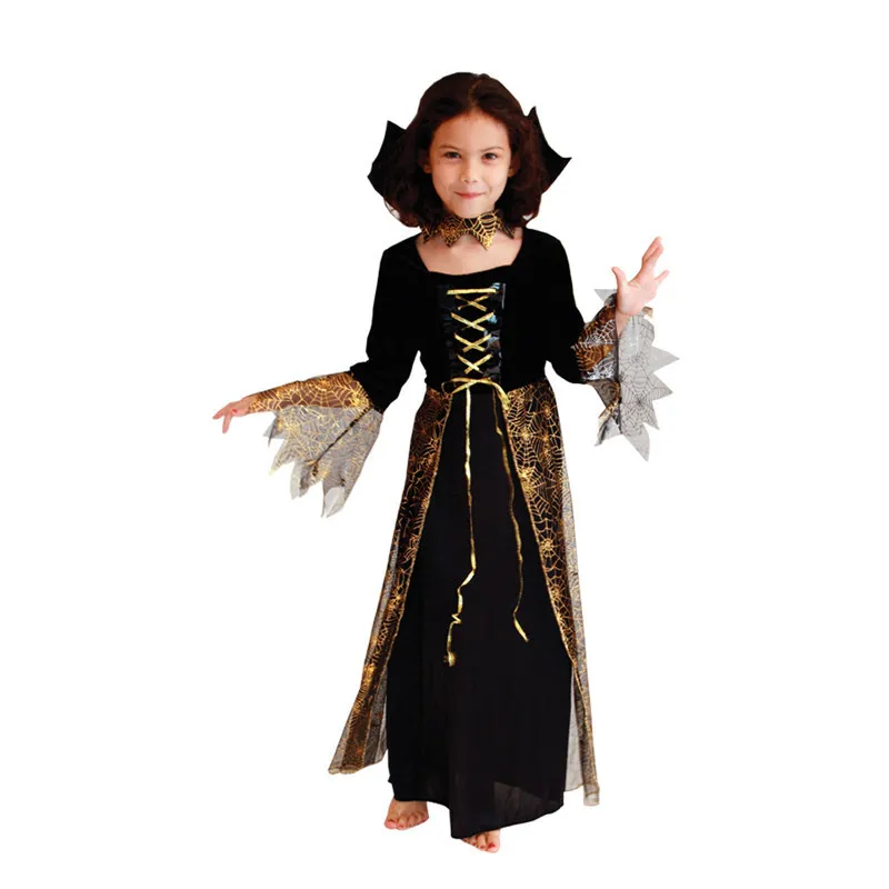 

5pcs/lot Hot Brown New Beautiful Spider Girl Children Cosplay Costume Hallowean Party witch Costumes for Kids Cute Dresses
