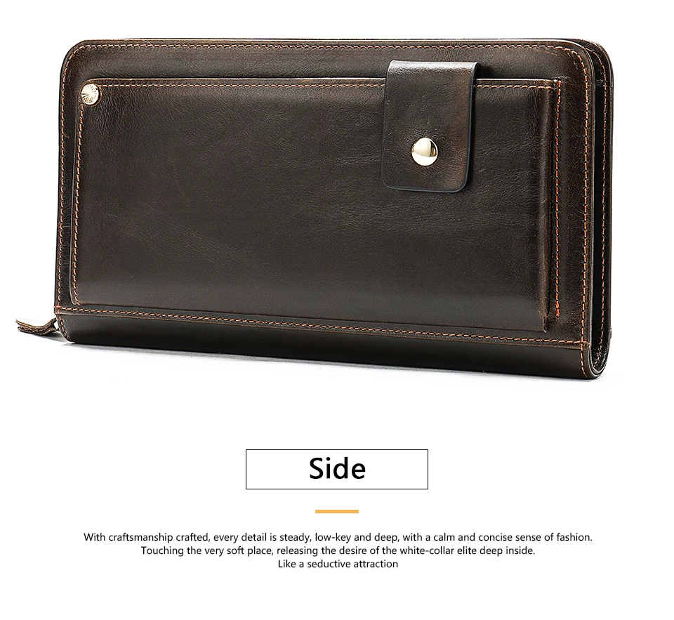 8 Men's Wallet Genuine Leather Wallet MaleMen Clutch Bags Long Clutch Purse for Men Walllets with Coin Zipper for Credit Card