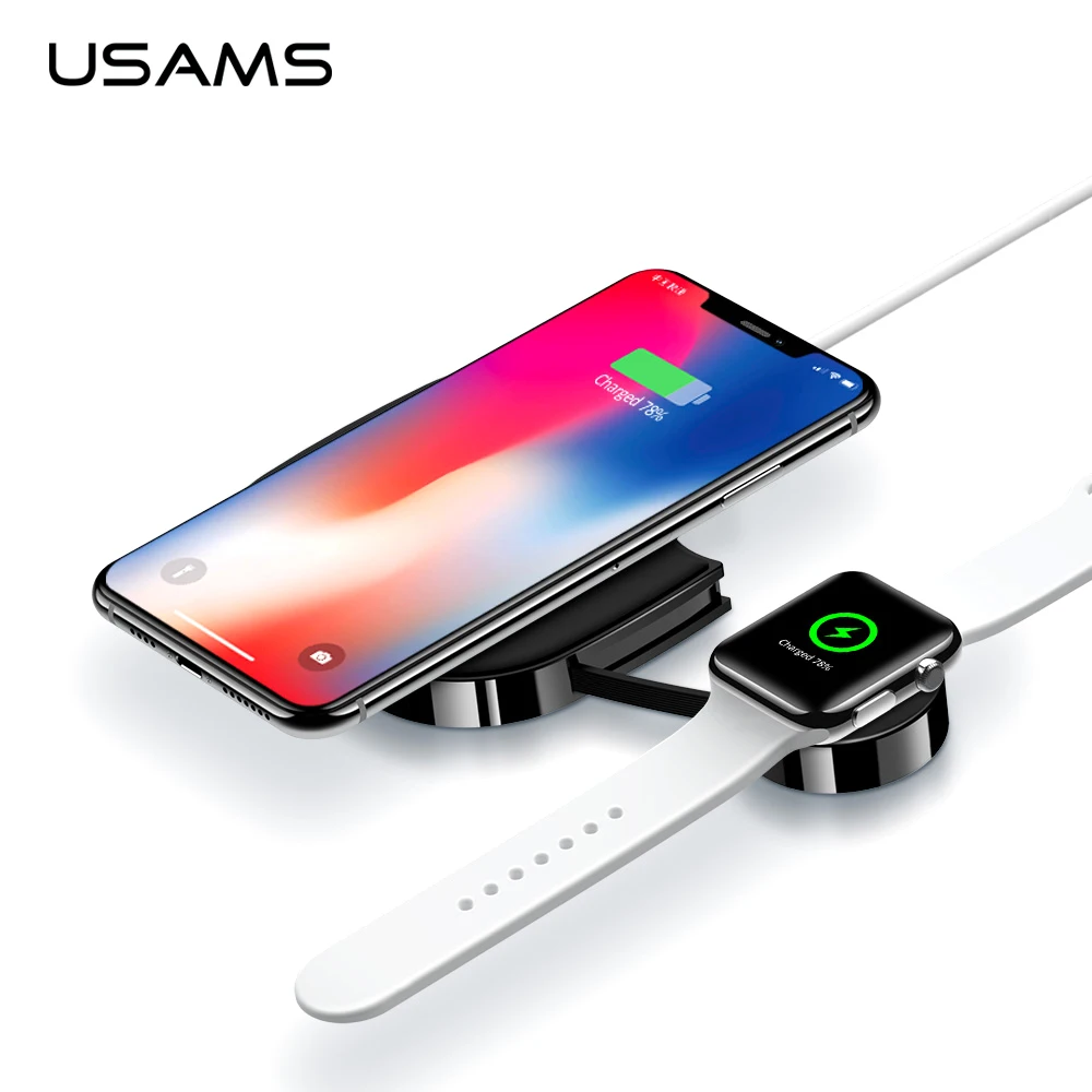 

USAMS 2 in 1 Wireless Charger for iPhone X XR 8 Fast Charging Wireless Charger for Apple Watch Series 1 2 3 4 and Mobile Phones