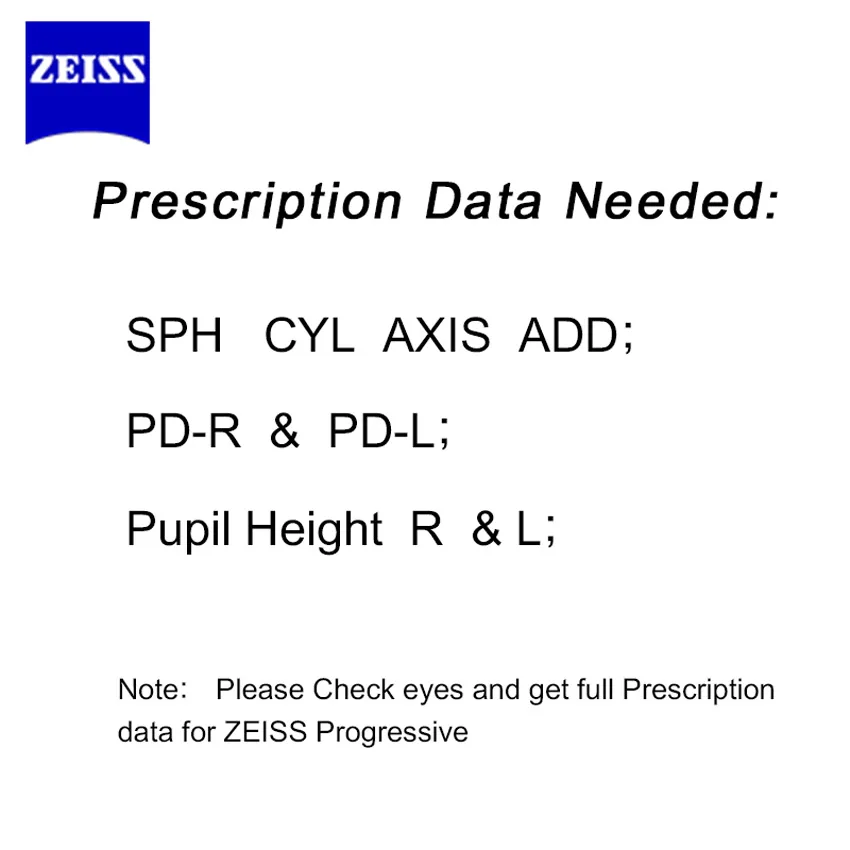 ZEISS Progressive Lens 1.50 1.60 1.67 Multifocal Glasses Lenses Customized ( Need Full Prescription Data)