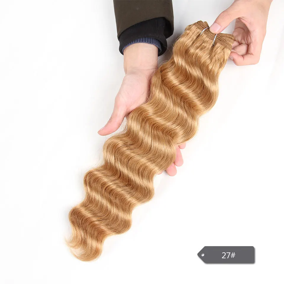 Feixes de Cabelo Onda Profunda Brasileira Elegante Duplo Desenhado Humano Marrom p4 - 27 Cor 100% Natural Cabelo Extensão 113 Gramas 8 100% natural cabelo humano extensão 113 gramas