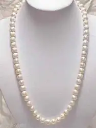 Горячая 20 "9-10 мм Натуральная белый akoya necklace14k/20 золото застежка