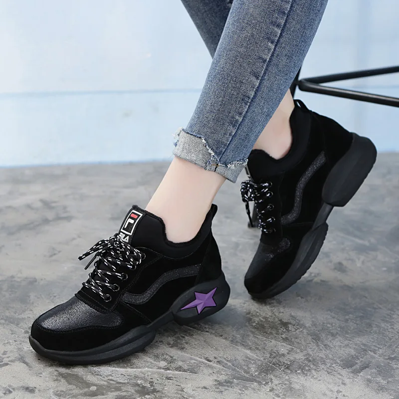 

booties 2018 woman winter leather boots women sneakers women Genuine Leather Lace-Up Med (3cm-5cm)