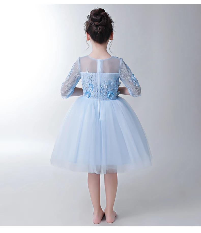 Обувь для девочек Первого Причастия Vestidos светло голубой Пышное вечернее платья принцессы бисером бабочка тюль платье с цветочным узором