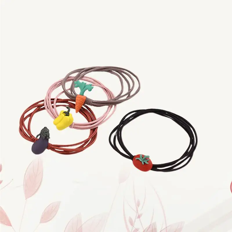 4PCS Hair Ties Stretch Eggplant Tomato Cute High Elastic Hair Ring Ponytail Holders for Ladies Women Girls