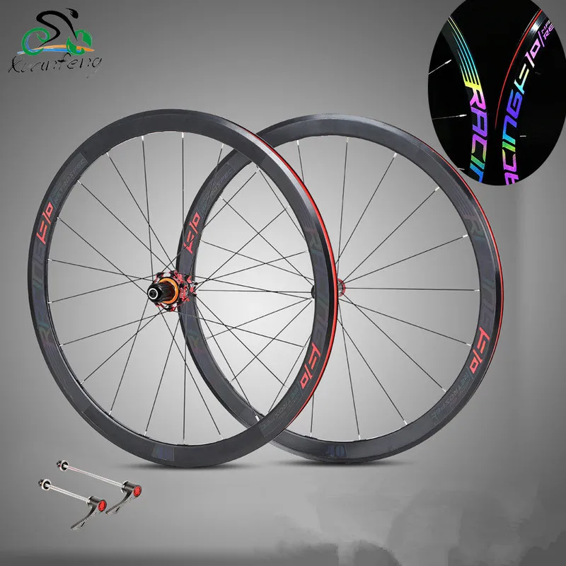 

Ultralight road Bicycle Wheel Aluminium alloy+carbon four-perlin flat spokes racing 40 rims bike wheel 700C with anti-cursor
