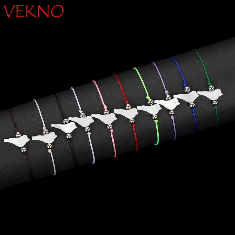 

VEKNO New Link Little Cute Minimal Dainty Cord Flying Bird Bracelets Fashion Animal Charm Bead Bracelets Bangles for Women Gifts