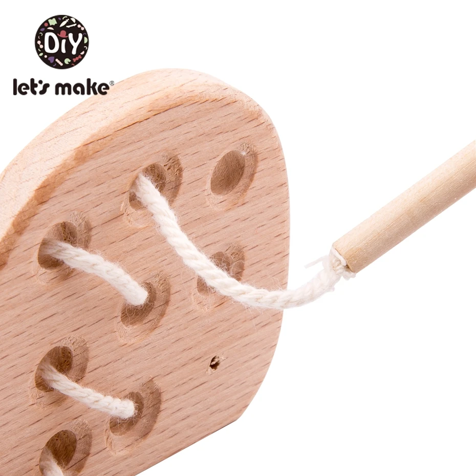 Let's Make Wooden Teether Lacing Animal Toys Educational Monterssori Toys Toddler Acticity Natural Eco Friendly Baby Teether