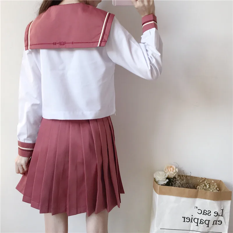 UPHYD New Arrival School Uniform Anime Costumes Female Sailor Suits Pink Peach Heart Embroidery Japanese School Girl Uniforms