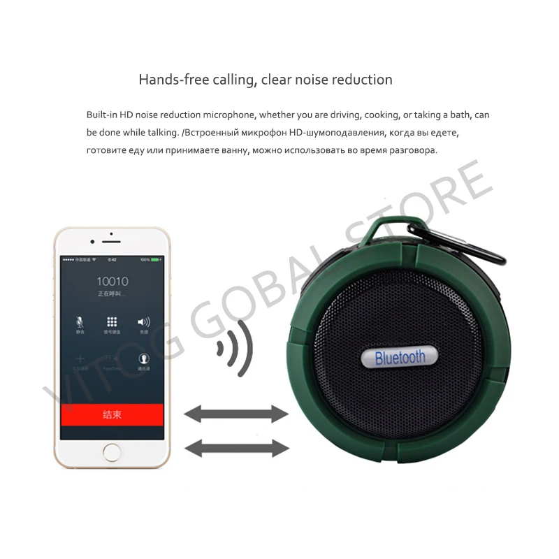 Водонепроницаемая Bluetooth Колонка VITOG C6 портативная беспроводная мини IP65 с