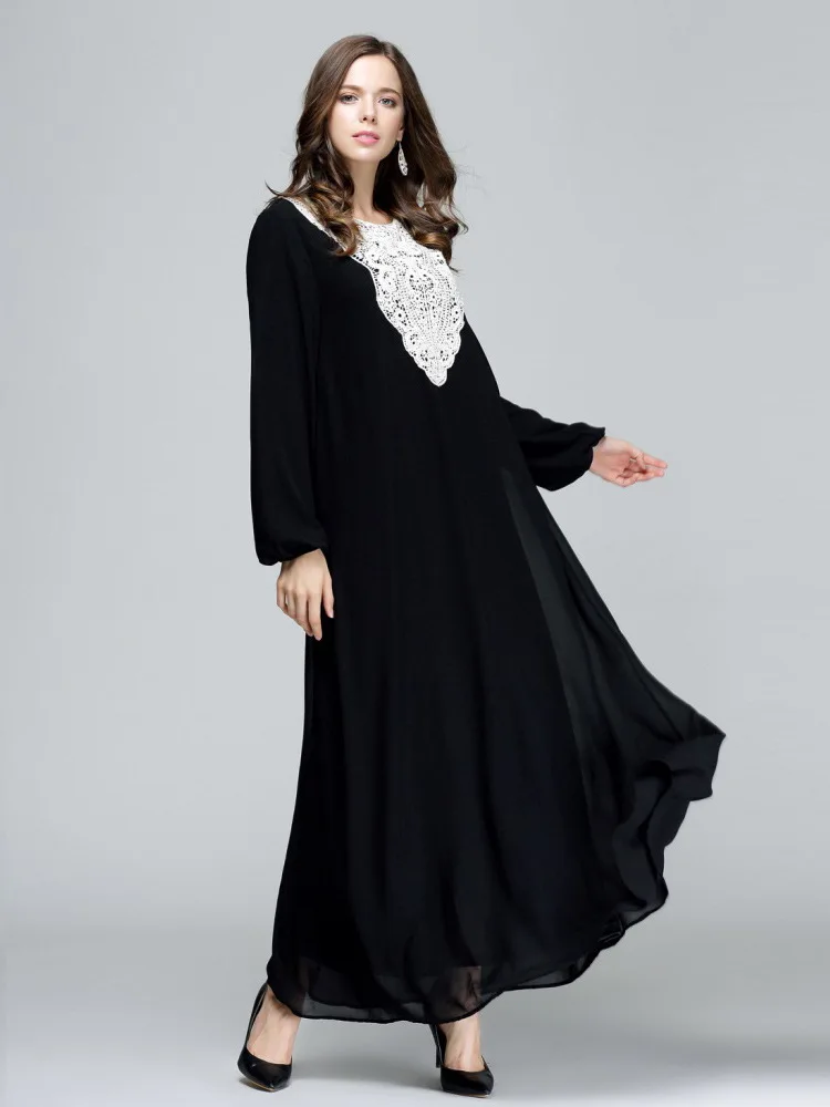 National retro style women's plus size dress long sleeve loose casual