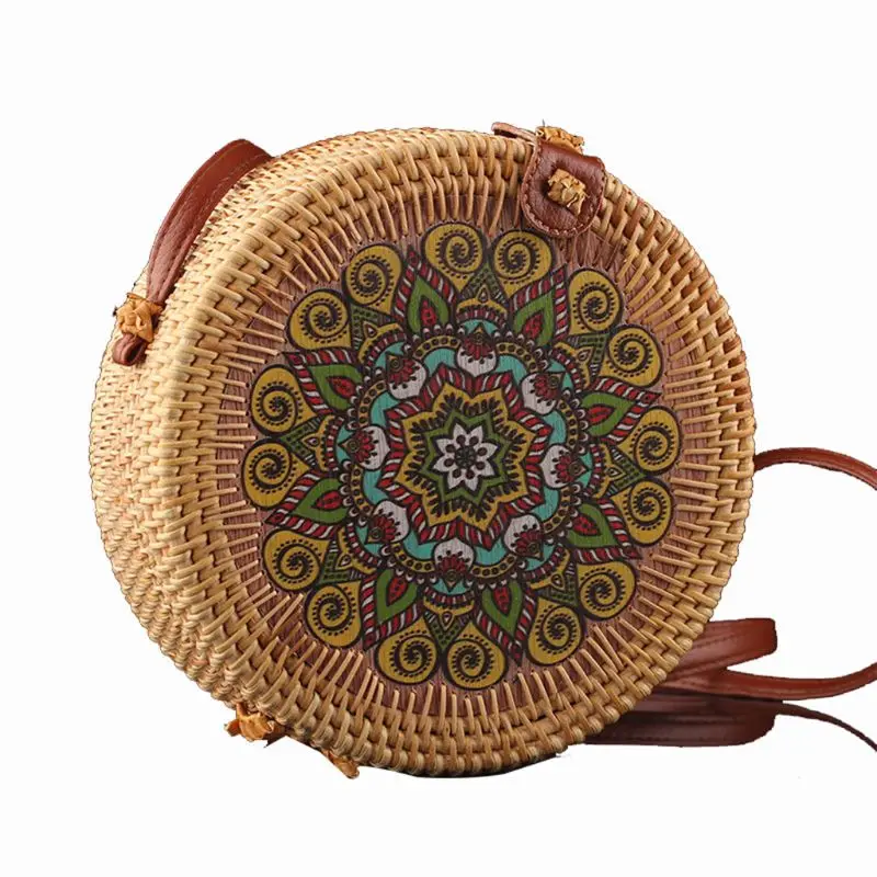 

Vintage Round Handmade Rattan Crossbody Shoulder Bag Straw Handbag Clutch Purse for Women Girls Beach Party