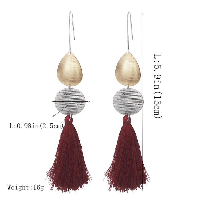 MANILAI Bohemian Cotton Statement Tassel Earring for Women Fashion Jewelry Metal Handmade Fringe Dangle Earrings Wholesale