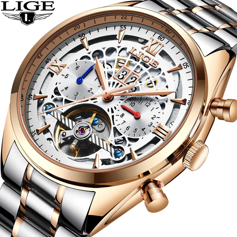 

Mechanical Watch LIGE Top Brand Luxury Male Automatic Watch Men Casual Leather Military Waterproof Sport Watch Relogio Masculino