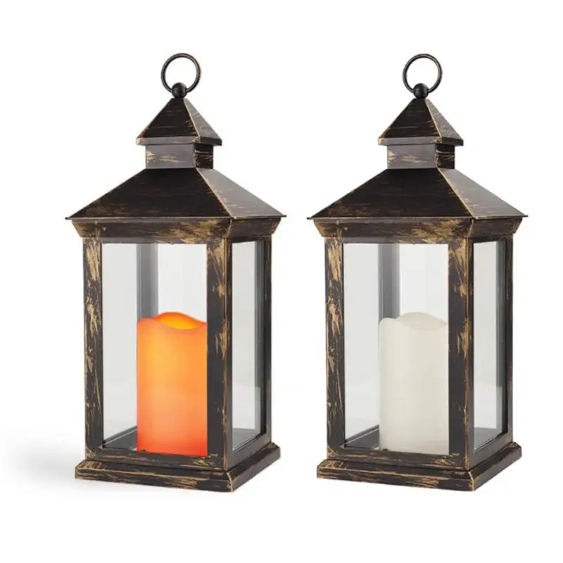 Vintage Decorative Lantern With LED Candle Solar Powered Outdoor Garden Light Hanging Candle Lantern